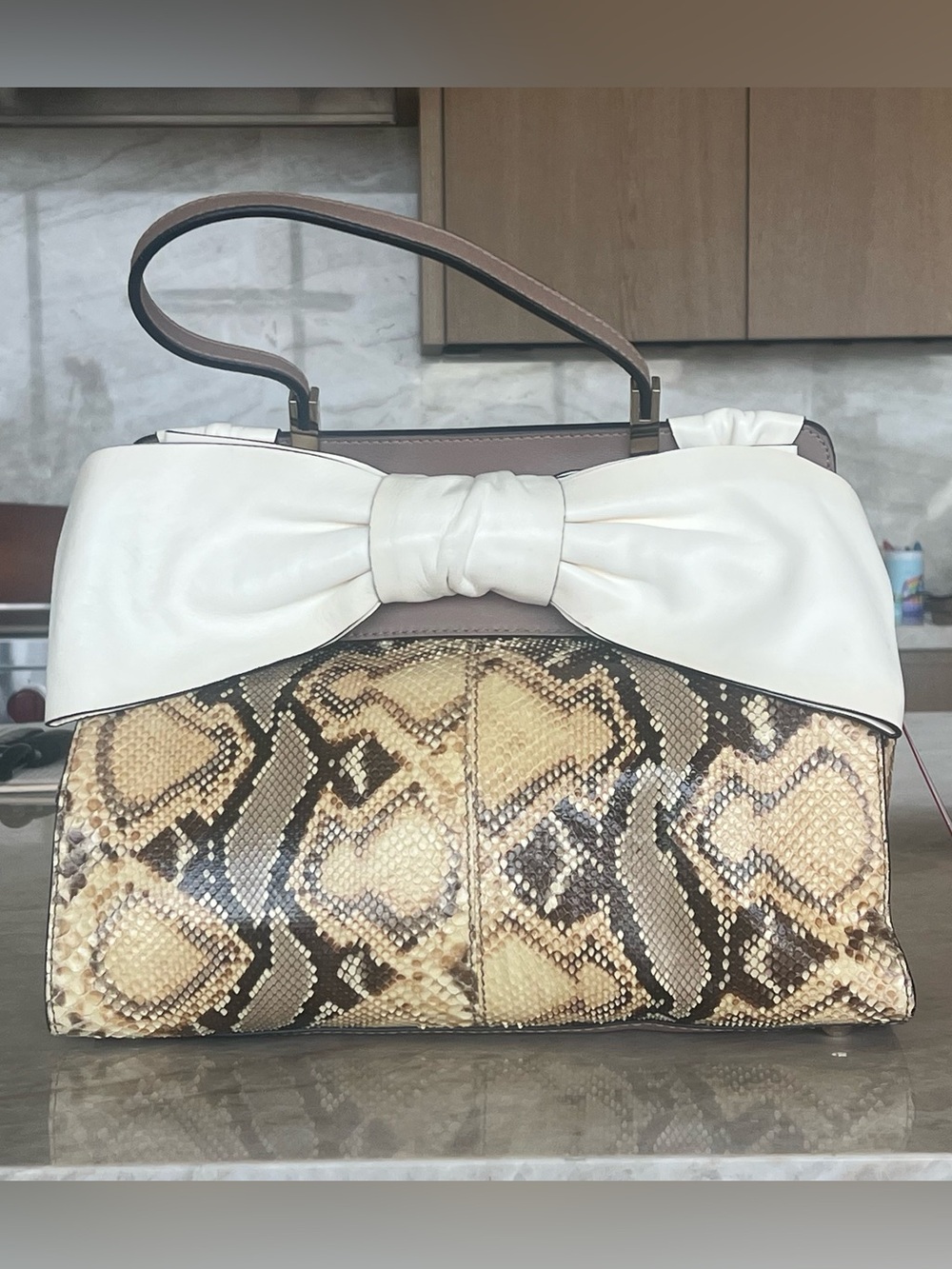 Valentino Garavani Cream Bow & Python Bag